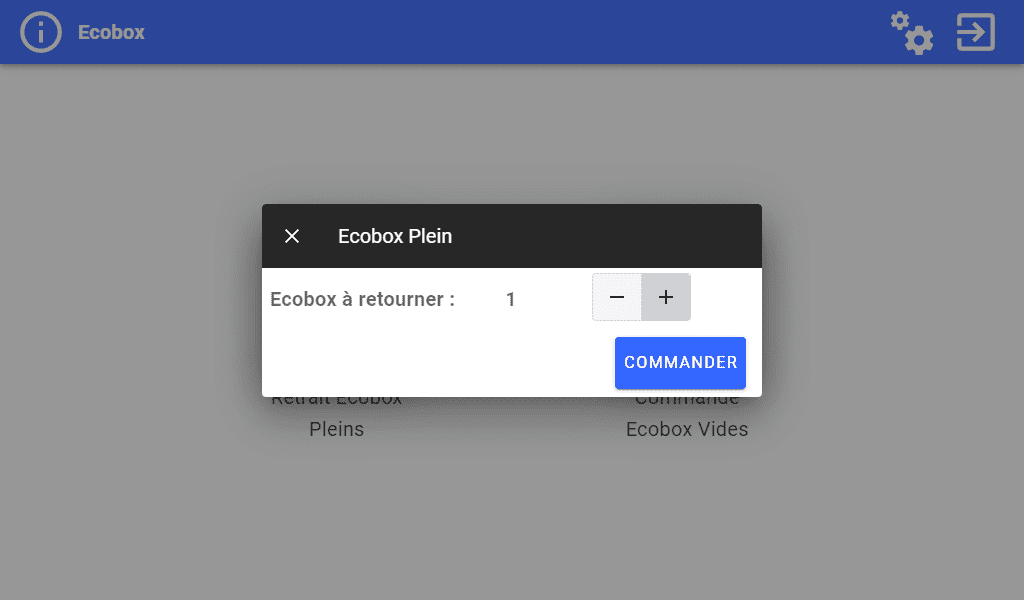 Ecran de configuration Ecobox Sélection nombre colis